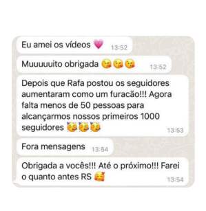 Mensagem de marca parceira sobre crescimento de seguidores